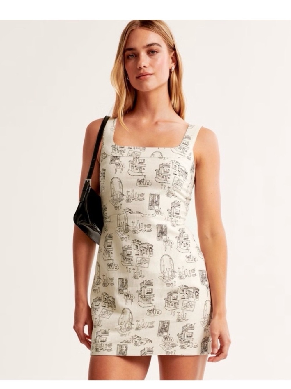 Abercrombie & Fitch Cream Toile-Print Square Neck Mini Dress